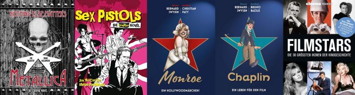 Panini Comics präsentiert die bildgewordenen Leben und Karrieren von Metallica, den Sex Pistols, Marylin Monroe, Charlie Chaplin und einen Bildband mit den größten Filmstars.